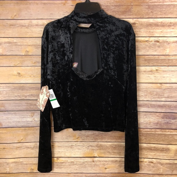 Anthro | Band of Gypsies NWT Black Velvet Crop Top - Picture 3 of 5